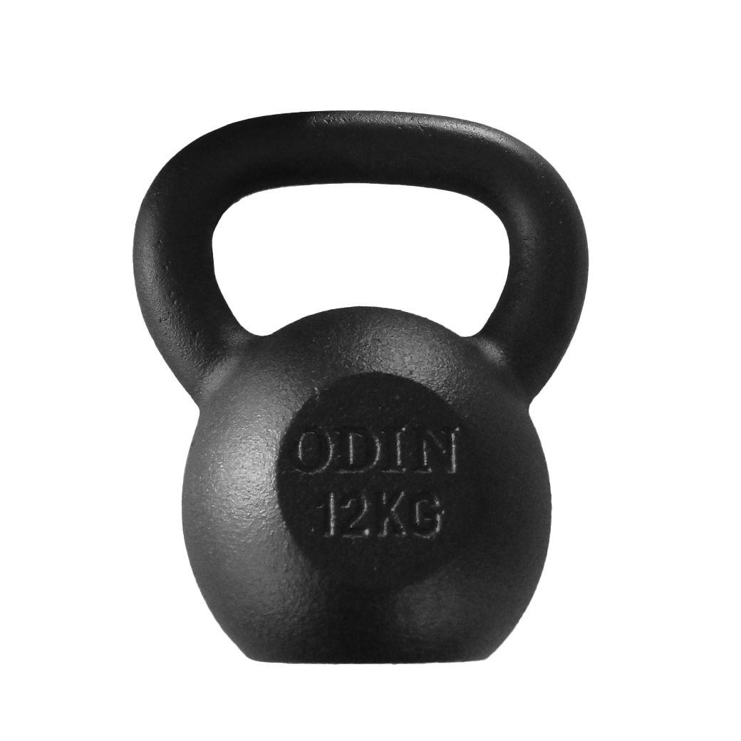 Odin støbejern kettlebell på 20 kg med sort lakering og flad bund