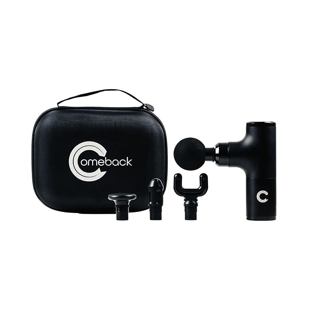 Comeback Mini Massage Gun Deluxe med fire massagehoveder og USB-C oplader