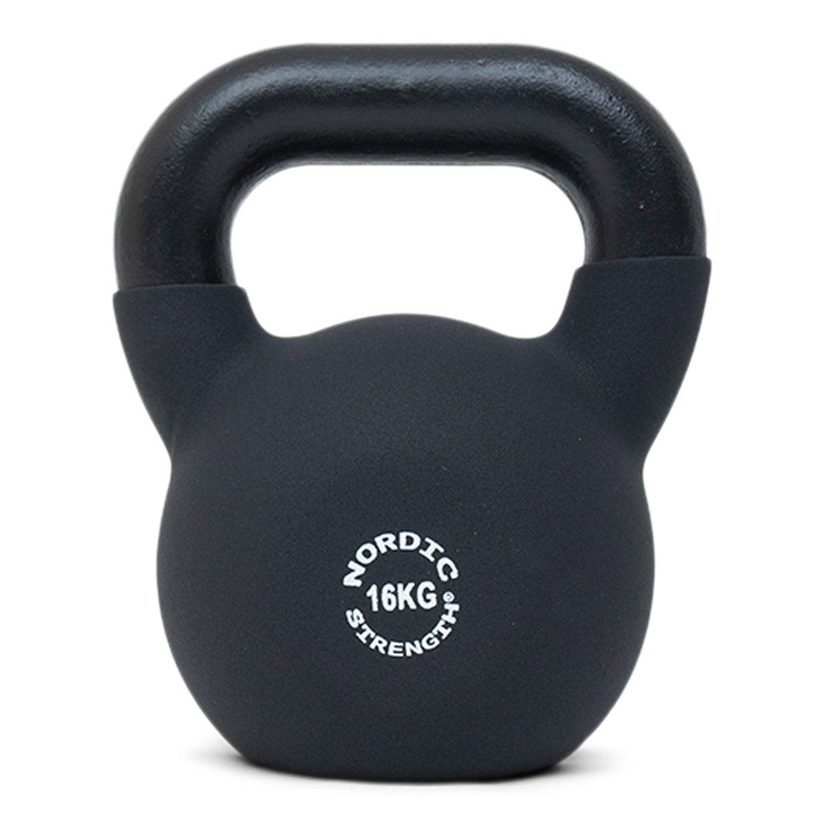 Kettlebell på 16 kg i støbejern med neoprenbelægning fra Nordic Strength