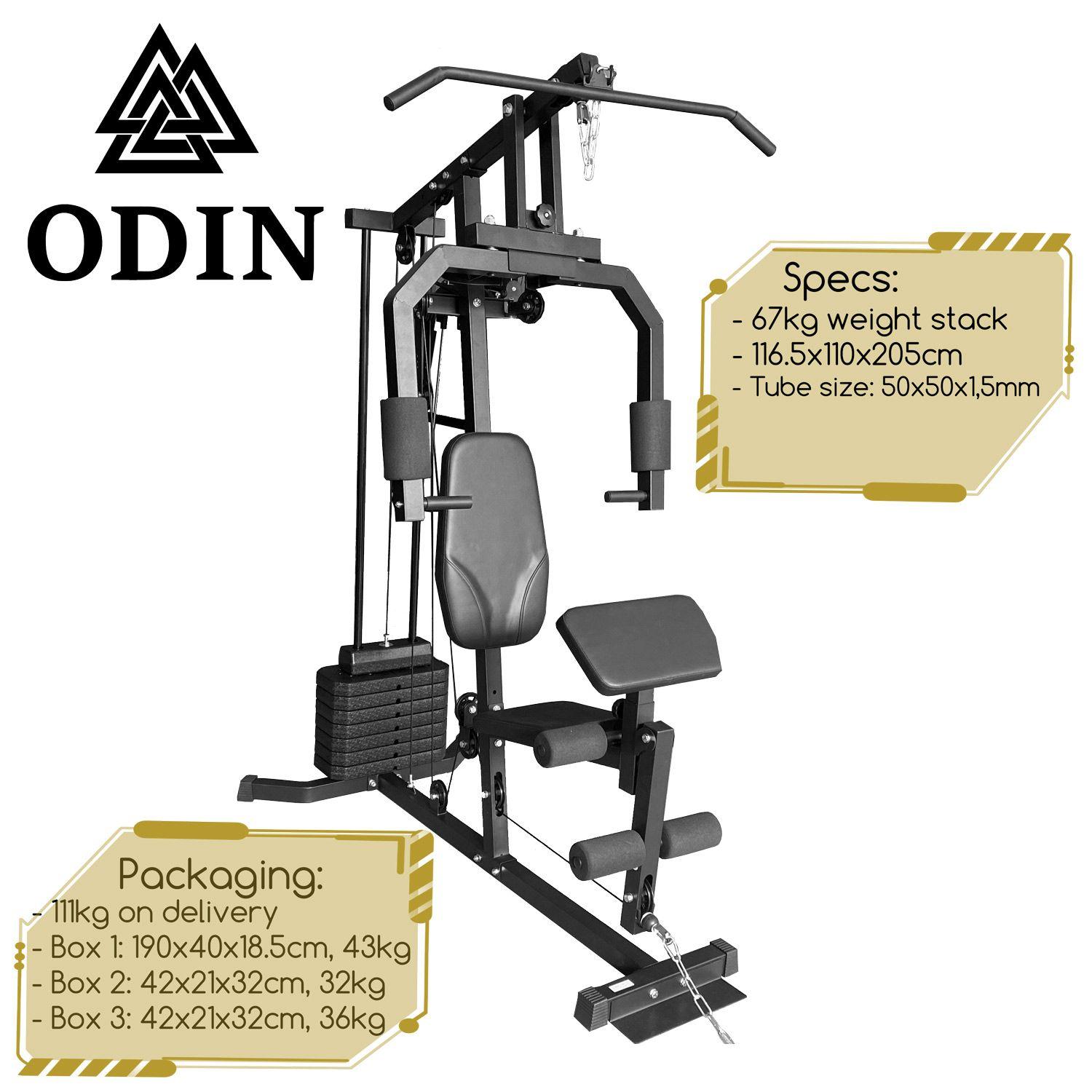 Odin Valhalla home gym multistation med 67 kg vægtstak og sort stålramme