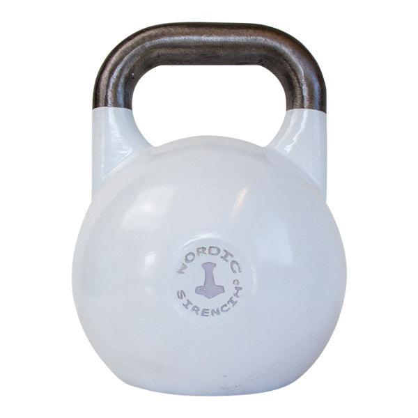 Grå competition kettlebell på 40 kg i solidt stål fra Nordic Strength