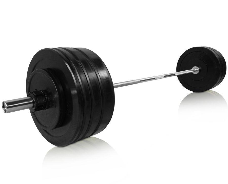 Odin olympisk vægtstangssæt med sorte bumper-skiver, 50 kg i alt